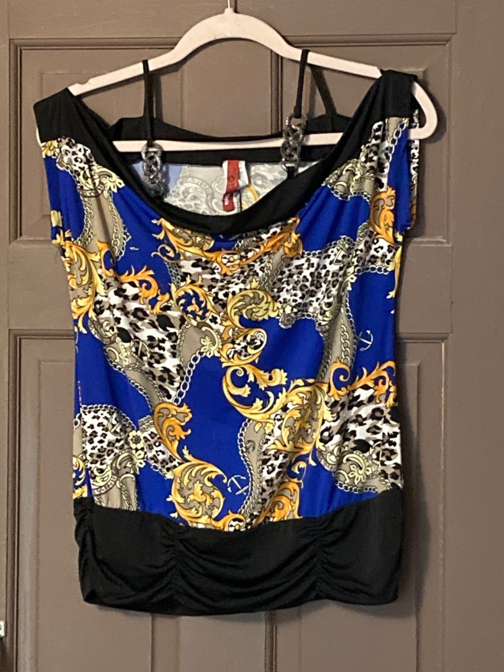 DEB Animal Print on Royal Blue Retro Top sz L NWT